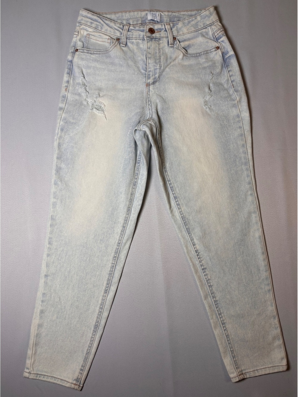 Time and Tru Light Wash Distressed Denim Jeans